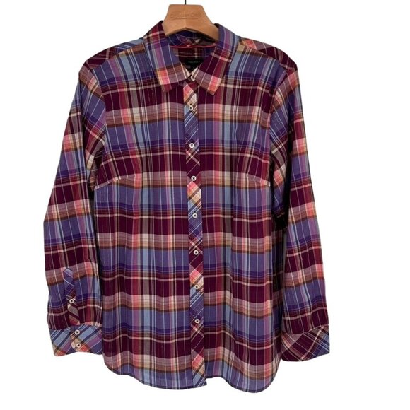 Talbots Womens Plaid  Shirt size Large Long Sleeve Cotton Metallic Blend - Picture 1 of 12